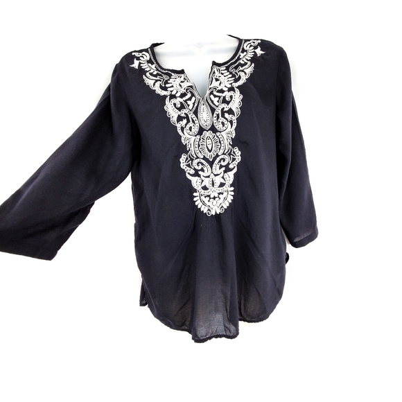 Basic Editions Black Boho Top Size Small - Picture 2 of 7